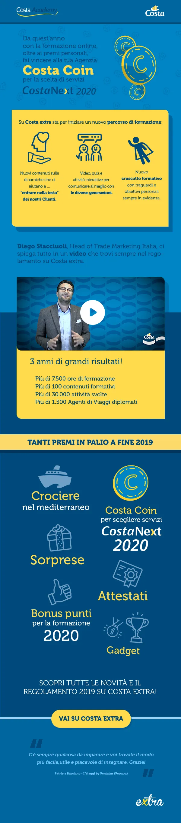 Costa Academy newsletter announcing Costa Coin and the new training path.