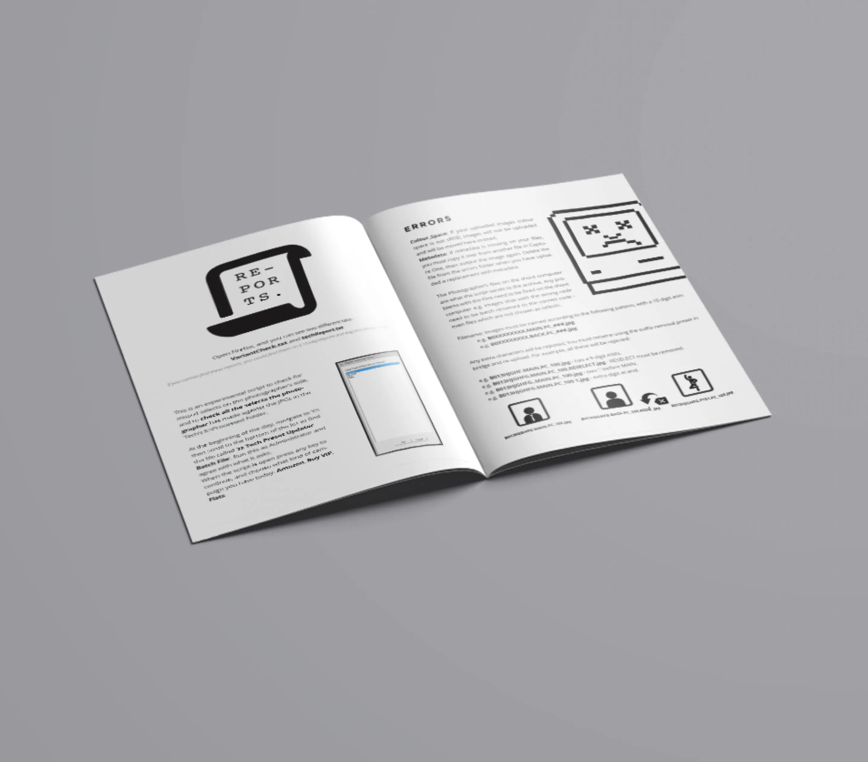 The guide open on a spread of numbered diagrams of the shooting station.