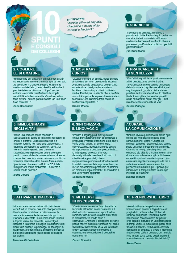 The infographic “10 tips and advice from colleagues”, ten illustrated tips in two columns.