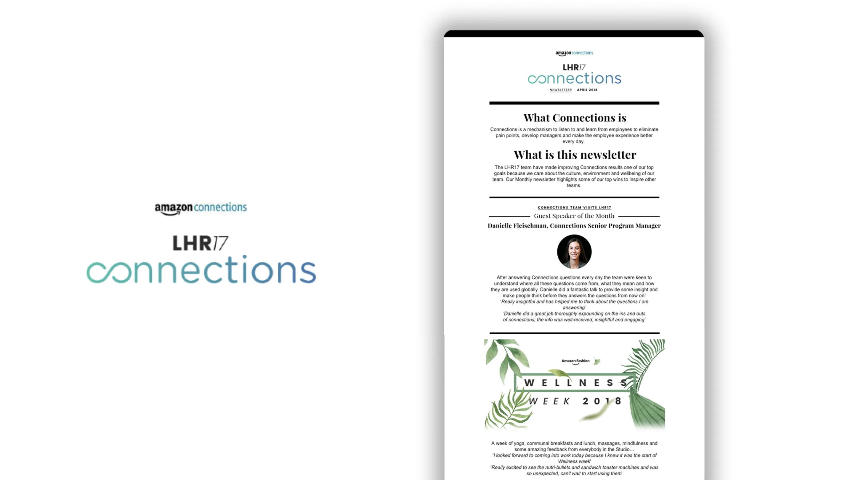 The 'LHR17 connections' newsletter: the logo on the left and the full email on the right.