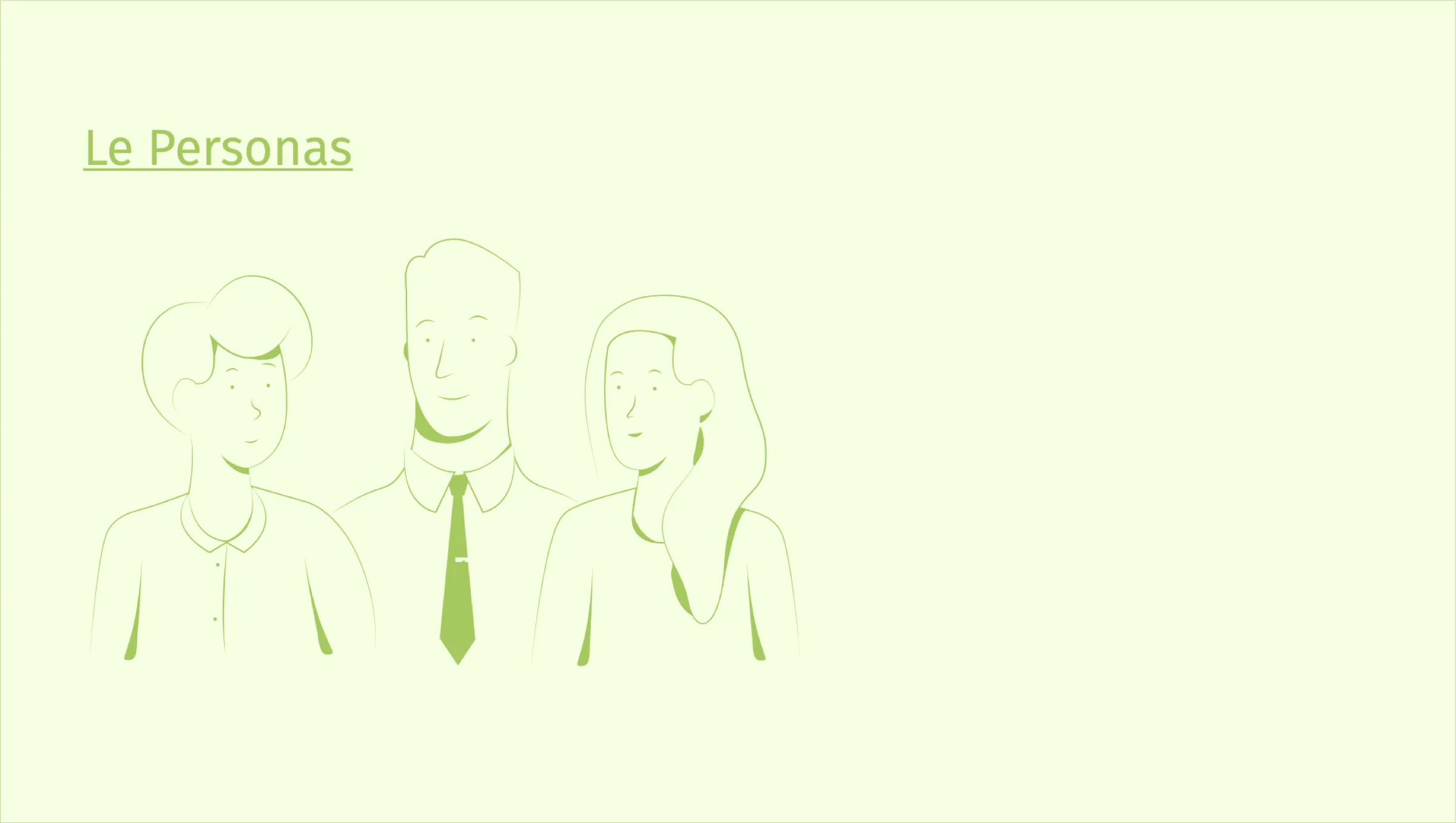 “The personas”: three people drawn in green lines.