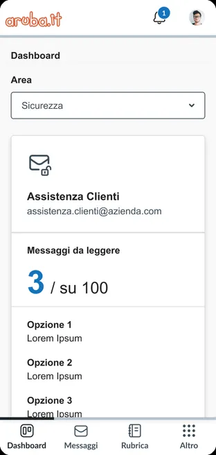 Mobile dashboard of eDelivery Manager with the customer-support mailbox and its message counter.