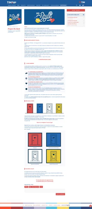TIM community page of Project Re-Style: the Re-Style logo, the article and illustrated doors to choose from.